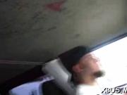 Enjoying cock of a guy in a bus