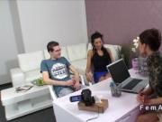 Dude wanks beside gf in casting with female agent