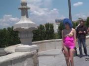 Blue haired slave disgraced in public
