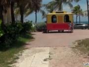 Awesome latina gets horny while big white man tries to