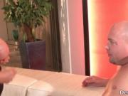 Hot and horny blonde MILF slut with huge tits sucking c