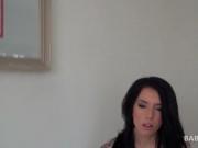 Brunette bitch craving for orgasm fucks herself on the