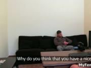 Guy gets horny talking with a woman in an interview by