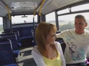 British babes Anna and Lola's threesome in a bus