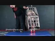 Caged blonde female slaves whipping and hanging bondage of teen submissive in extreme bdsm and fierce punishments of Little Miss Chaos