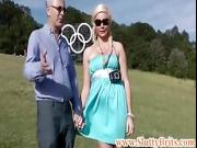 Teen amateur in costume and stockings wants old man