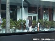 Pair of Brazzers girls drive around in a limo and chat while fucking