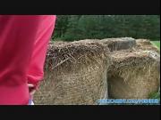 Alicia bent over and fucked over a haystack outside