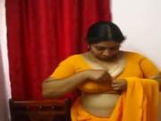 Yellow Saree Indian Aunty Boob Tease