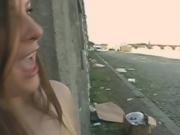 Big Titty Brunette Blowjob And Facial Outdoors In Public