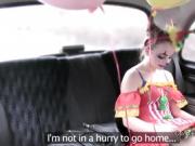 Clown babe squirts and fucks in fake taxi