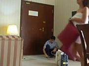 Half naked Arab slut wife teases another hotel worker