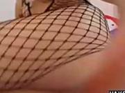 Teen In Fishnet Outfit Masturbates