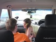 Huge tits teen fucks in driving school car