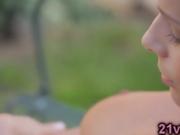 Stunning brunette outdoor play