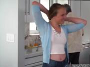 Mom catches teens in kitchen and blonde plug Alyssa Gets Her