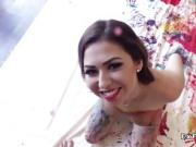 Painted body girlfriend fucks in shower