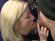 German blonde is doing a blowjob in a shopping centre