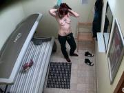 Punk Girl Secretly Masturbating in Solarium Tube