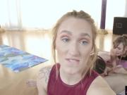 Wet tighty teen recorded a threesome sex at a yoga class