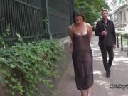 Brunette gets deep throat on the streets