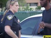 Busty milf cops sharing big black dong sucking