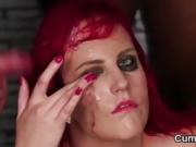 Wicked beauty gets sperm shot on her face swallowing all the