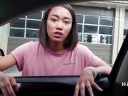 Asian teen stranded from home bangs