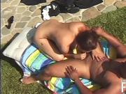 Brunette girl suck and fuck big black cock outdoor