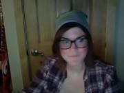 This brunette with glasses shows her big boobs