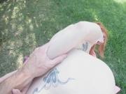 Backyard riding cock and fucking with my hot stepmom