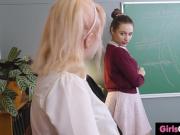 Girls Out West - Cutie fingers her hairy female teacher