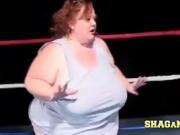 Lesbian sumo wrestlers strip during fight