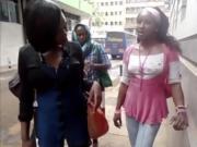 African lesbians Ivie & Silver fuck in public bathroom