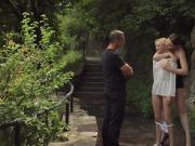 Skinny Euro slut spanked outdoor in public