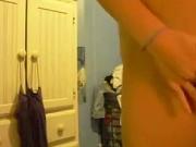 Slim blonde teen strips and fingers