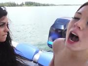 Small tits beauties hot orgy on the boat