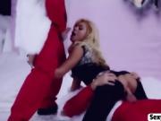 Clothed Blonde Fucking Threesome Santa Blowjob