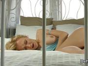 Virgin doll takes fat dildo up her tight cunt