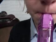 Sweet Chick In School Girl Outfit Plays Dildo Flute