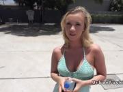 Hot blonde American student bangs in public