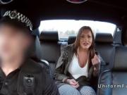 Huge boobs babe fucks fake cop outdoors