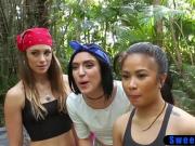 Libertine asian teen and BFFs fucked in a tent outdoor