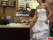 Pretty blonde babe in wedding dress nailed by pawn man