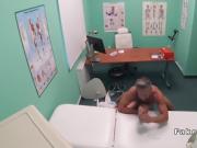 Doctor surprised busty blonde patient