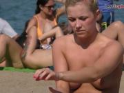 Beauty blonde babe Topless at the Beach