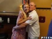 Blonde teen sucking old man cock in jacuzzi