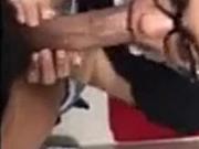 Beautiful black girl glass sucks dick black lipstick facial