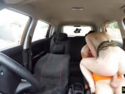 Tight tattooed babe fucked by driving instructor in the car