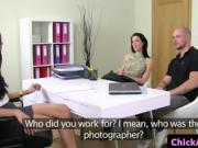 Euro agent chick gets cumontits at casting